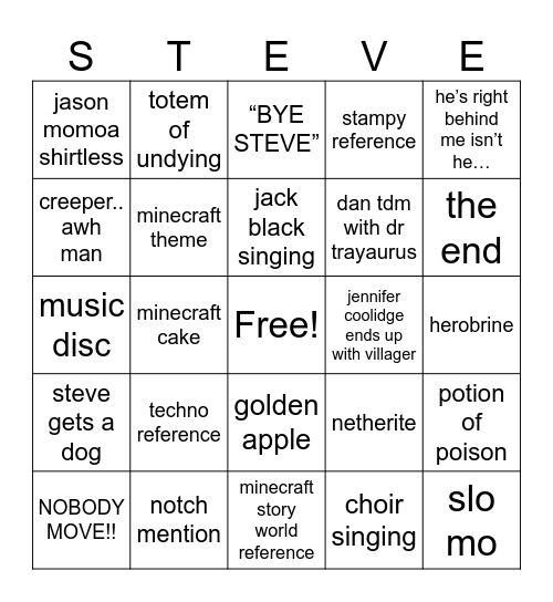 MINECRAFT Bingo Card