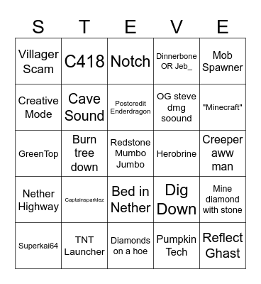 Minecraft Movie Bingo Card
