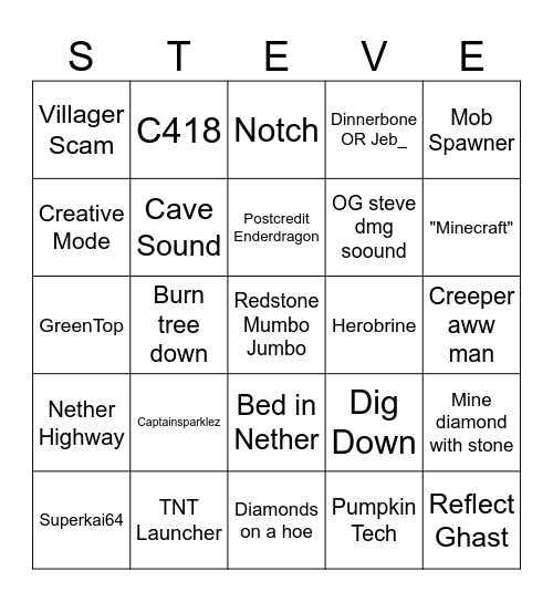 Minecraft Movie Bingo Card