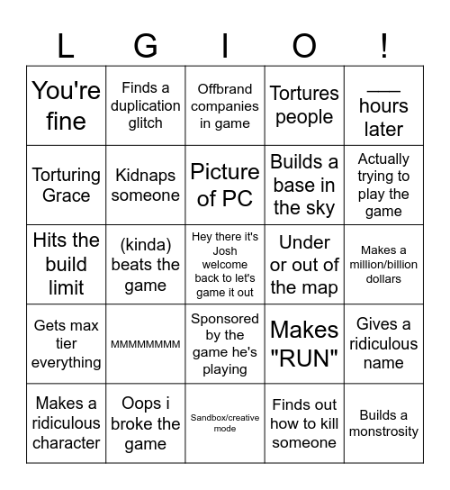 Lets game it out Bingo Card