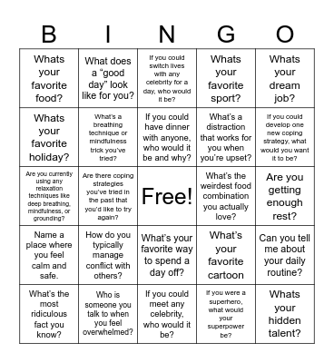 Tell Us About You Bingo Card