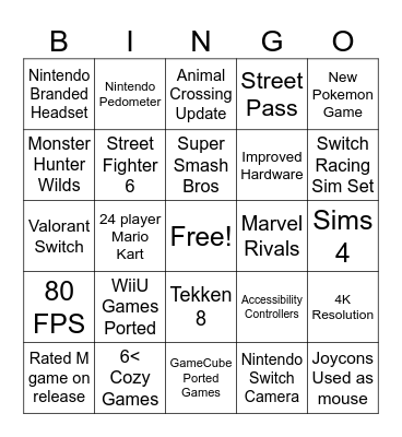 Nintendo Switch 2 Direct Bingo Card
