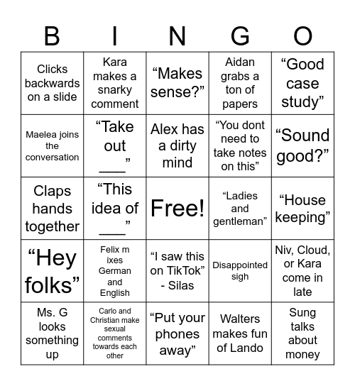 Walters take 2 Bingo Card