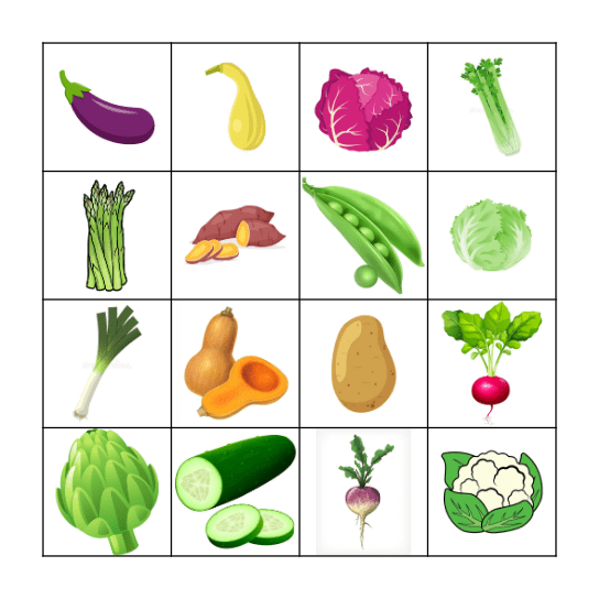 Vegetable Bingo Card