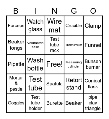 Science Equipment Bingo Card