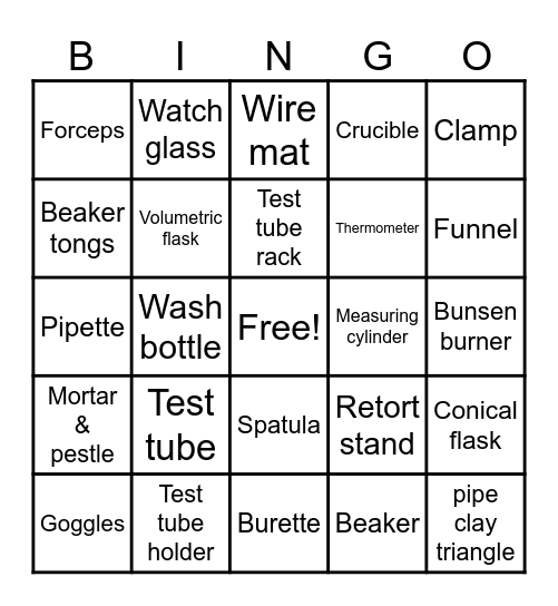 Science Equipment Bingo Card