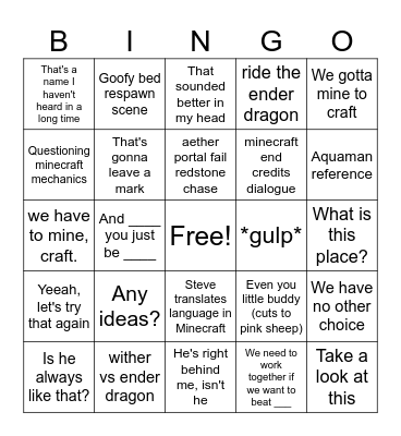 Minecraft Movie Bingo Card