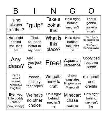 Minecraft Movie Bingo Card