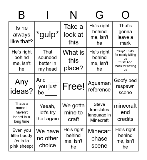Minecraft Movie Bingo Card
