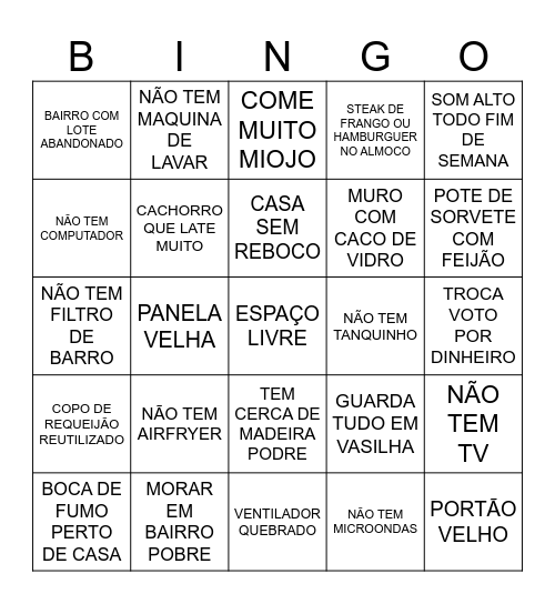 BINGO DE POBREZA Bingo Card