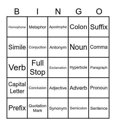 Lingo Bingo Card