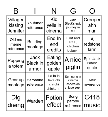 Minecraft movie bingo card Bingo Card