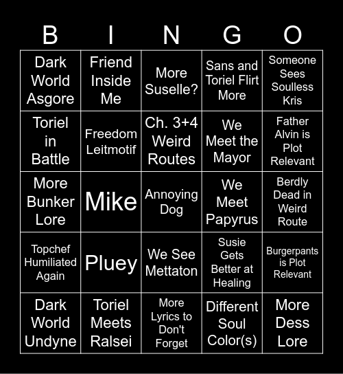 Deltarune Chapters 3+4 Bingo Card