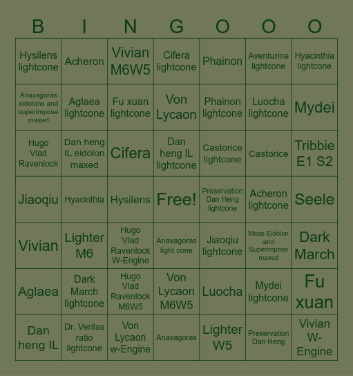 Game char. saving bingo(for a friend) Bingo Card