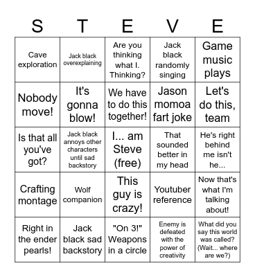 Minecraft movie bingo Card