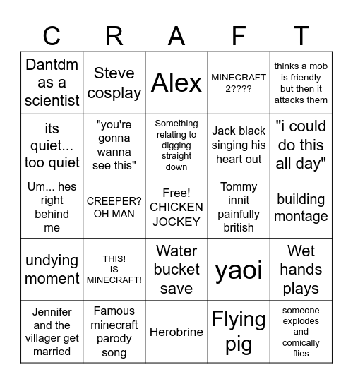MINECRAFT Bingo Card