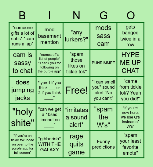 Cam2r General Bingo Card