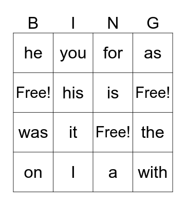 Sight words Bingo Card