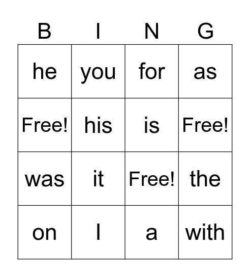 Sight words Bingo Card
