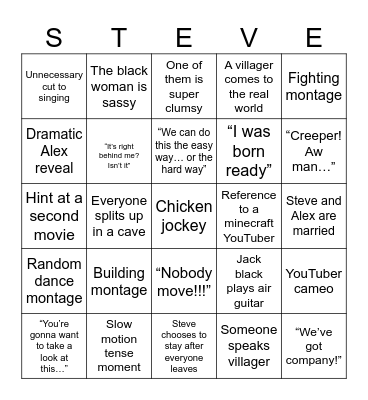 Minecraft movie Bingo Card