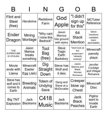 Slab Minecraft Movie Bingob Bingo Card