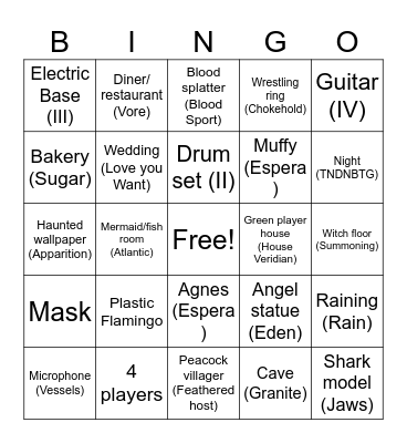 Sleep Token ACNH Bingo Card