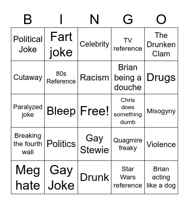 Family Guy Bingo Card