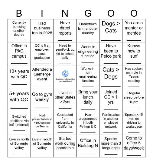 2025 Qemerge Fun Networking Bingo Card