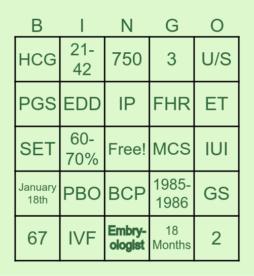 Surrogacy Facts Bingo Card