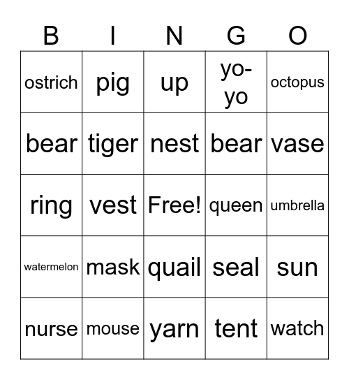 Phonics unit 7 & 8 Bingo Card