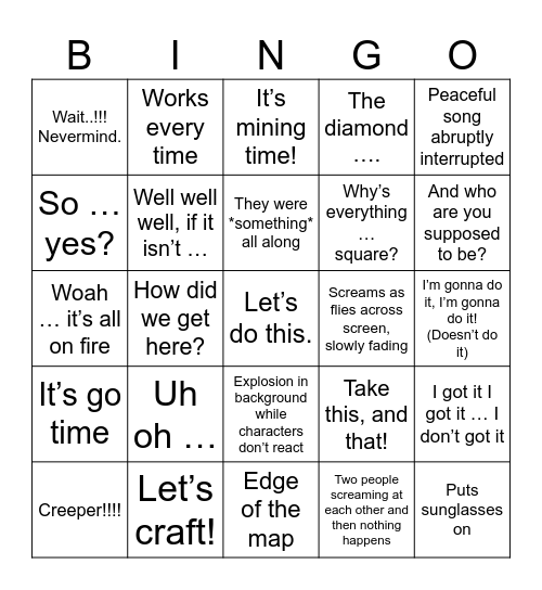Minecraft Bingo Card