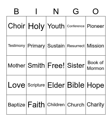 LDS General Conference Bingo Card