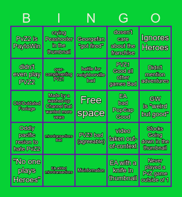 Downfall of Plants Vs Zombies Video Bingo Card