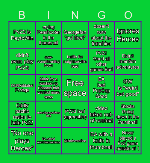 Downfall of Plants Vs Zombies Video Bingo Card