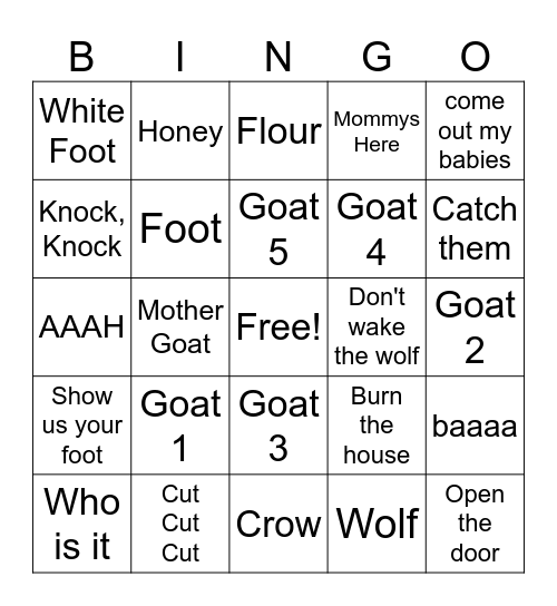 5 Little Goats Bingo Card