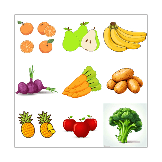 Bingo - Fruit and Vegetables Bingo Card