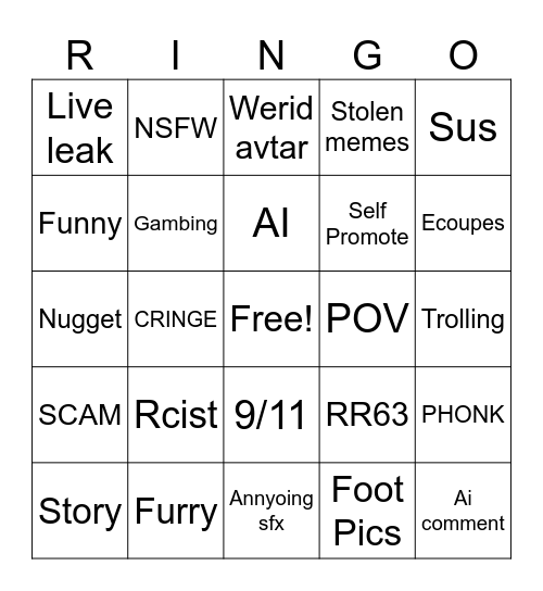 Roblox tiktok bingo Card