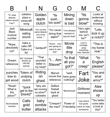 Minecraft Movie Bingo Card
