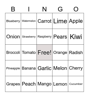Fruit Bingo Card