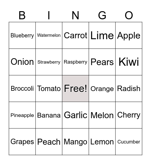 Fruit Bingo Card