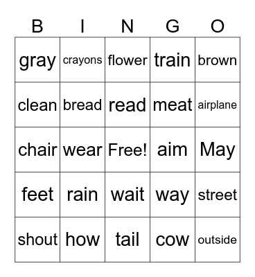 4th Grade (ou, ow, ai, ay, ee, ea) Bingo Card