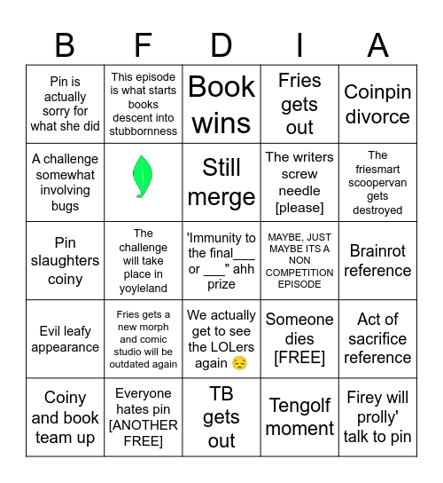 BFDIA 19 Bingo Card