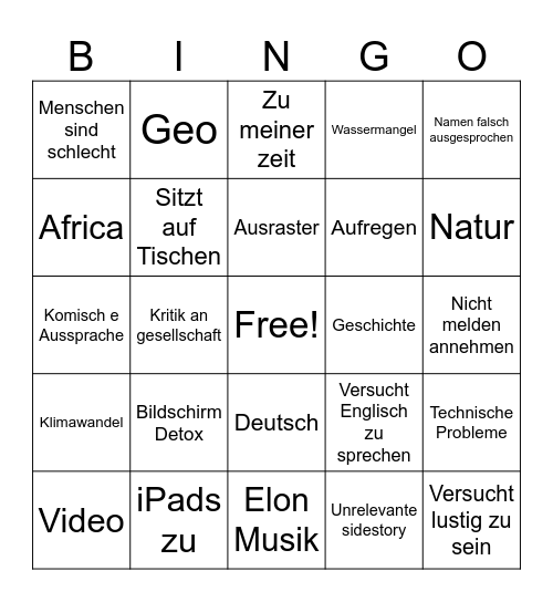 Ethik Bingo Card