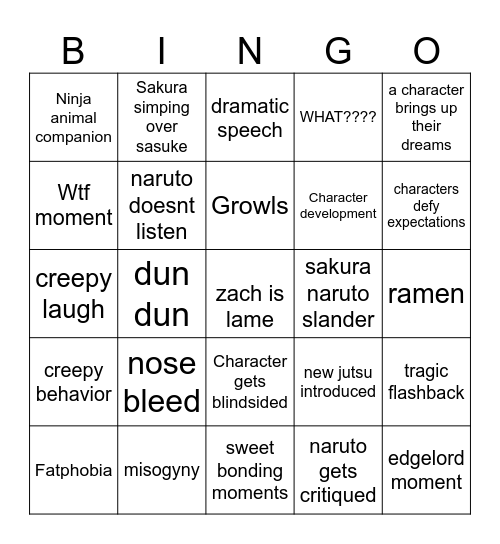 Naruto bingo Card