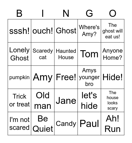 Haunted House Bingo Card