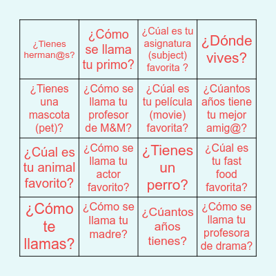 Juego Preguntas Bingo Card