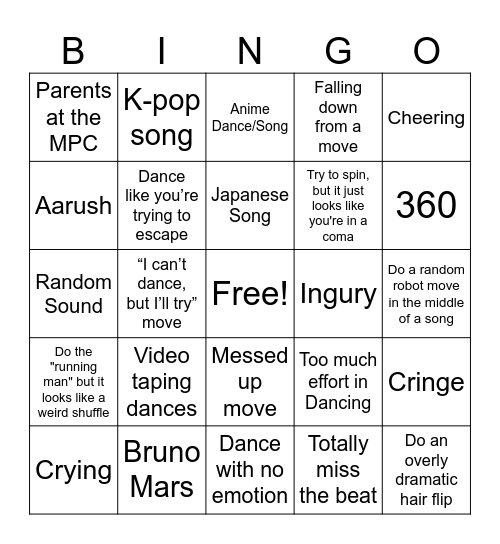 PDHPE BINGO CARD Bingo Card