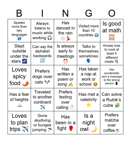 Untitled Bingo Card