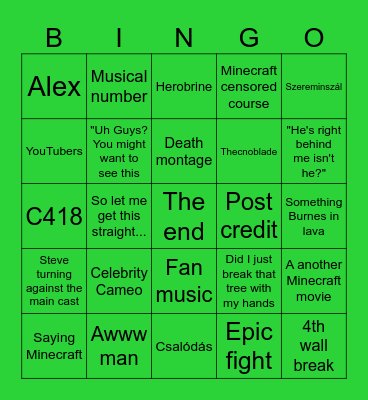 A Minecraft movie Ultimate Bingo Card