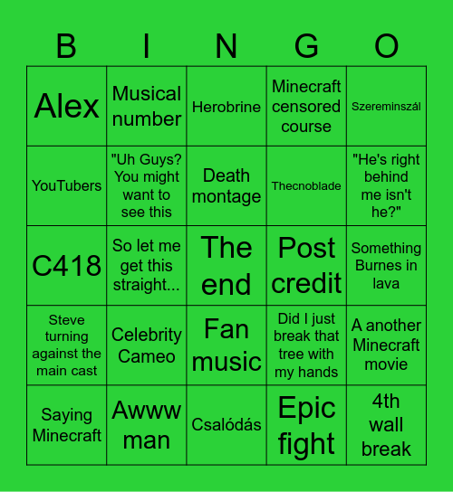 A Minecraft movie Ultimate Bingo Card
